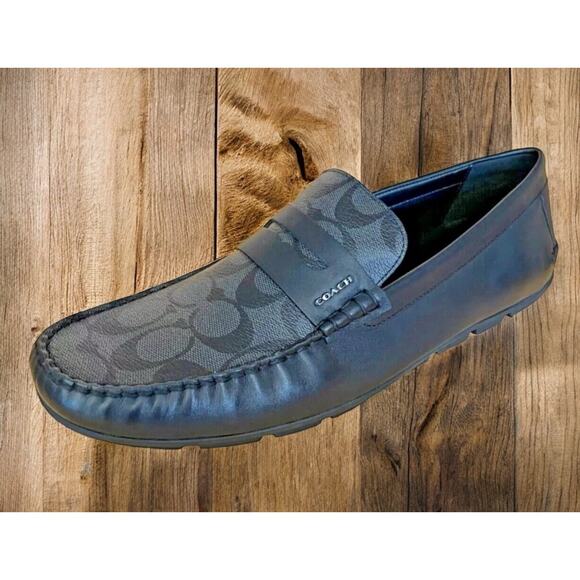 Coach Black Leather Mott Driving Loafers Charcoal Mens Size 7 Fast Shipping - Picture 2 of 11